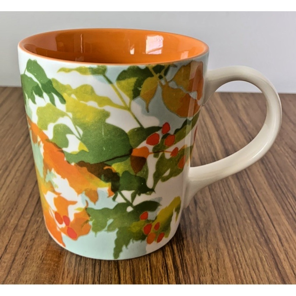 Starbucks Coffee Tea Mug Watercolor Orange/Yellow Floral & Leaves 14oz - 2008